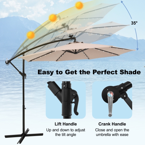 Costway 10 Ft Patio Solar LED Offset Umbrella 40 Lights Crank Cross Base