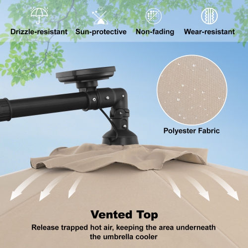 Costway 10 Ft Patio Solar LED Offset Umbrella 40 Lights Crank Cross Base