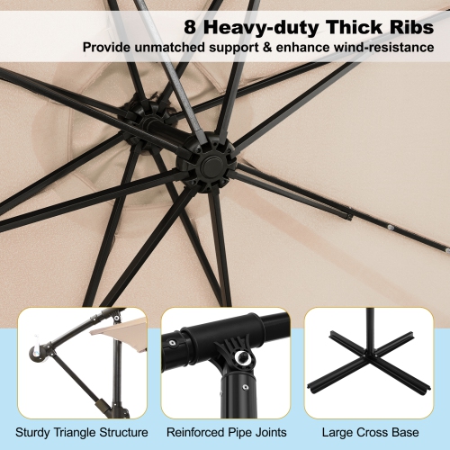 Costway 10 Ft Patio Solar LED Offset Umbrella 40 Lights Crank Cross Base