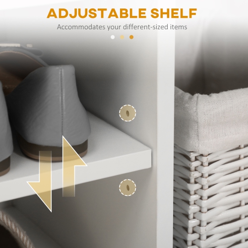 HOMCOM Shoe Bench, Entryway Bench with Padded Cushion PU Cover Hidden Storage for Hallway Living Room Bedroom, White