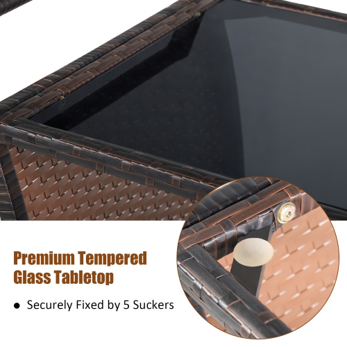 Costway Patio Rattan Bar Serving Cart Wheels Ice Bucket Glass Top Handle Garden