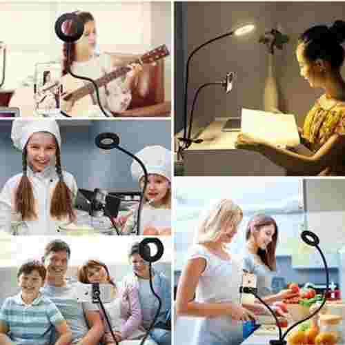 IMGadgets Desk Clip USB Ring Light | Lazy Bracket Cell Phone Holder, Selfie Ring Light for Live Stream, Flexible Long Arms Gooseneck Mount, Clamp