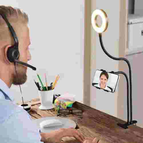 IMGadgets Desk Clip USB Ring Light | Lazy Bracket Cell Phone Holder, Selfie Ring Light for Live Stream, Flexible Long Arms Gooseneck Mount, Clamp