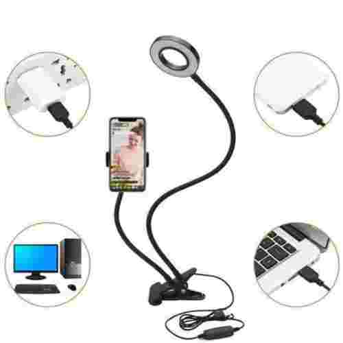 IMGadgets Desk Clip USB Ring Light | Lazy Bracket Cell Phone Holder, Selfie Ring Light for Live Stream, Flexible Long Arms Gooseneck Mount, Clamp