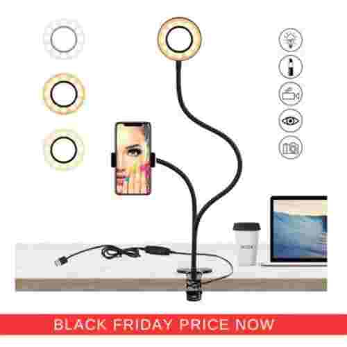 IMGadgets Desk Clip USB Ring Light | Lazy Bracket Cell Phone Holder, Selfie Ring Light for Live Stream, Flexible Long Arms Gooseneck Mount, Clamp