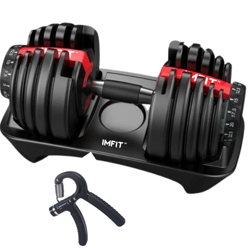 IMFit 5-52.5 lb Dumbbell | Home Gym, Space-Saving Workout Equipment, 15 Adjustable Weight Settings, Free Hand Grip Strengthener, Single Dumbbell