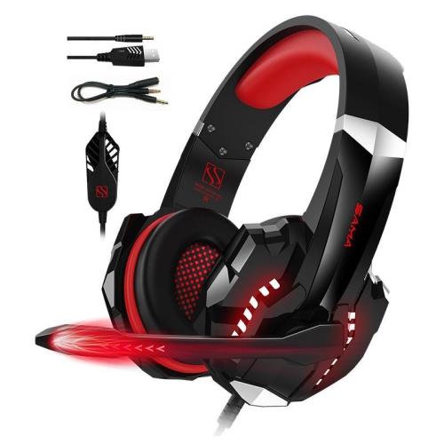 SAMA Red Stereo Headset for PS4, PC, Xbox One Controller, Noise Cancelling Over Ear Headphones with Mic