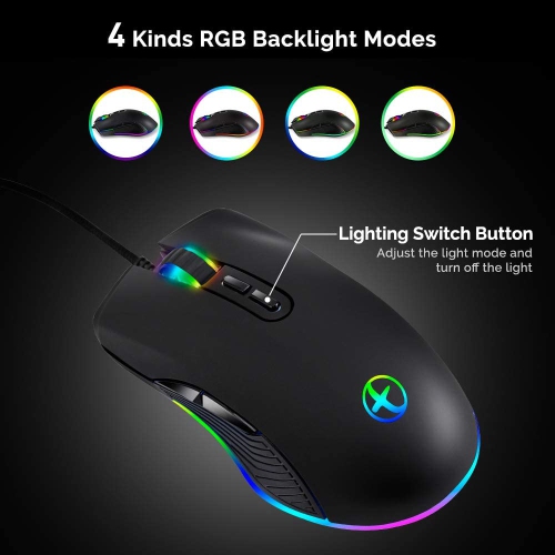 SAMA Ergonomic gaming mouse, USB wired RGB with 4 backlight modes