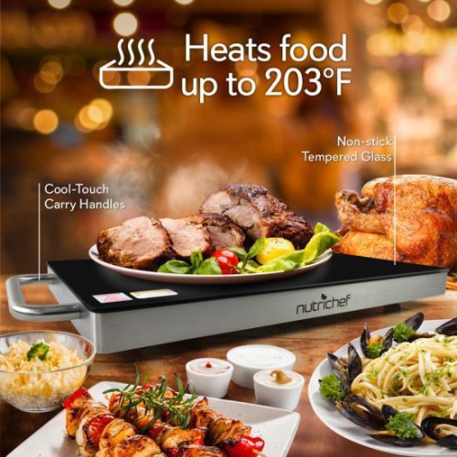 NutriChef Electric Warming Tray / Food Warmer with Non-Stick Heat-Resistant Glass Plate (PKWTR45)