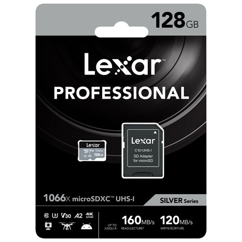 Carte mémoire microSDXC UHS-I Professional 1066x 160 Mo/s 128 Go de Lexar