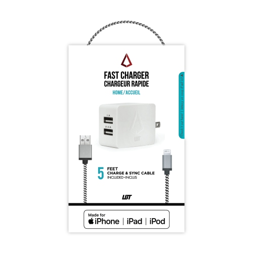 LBT Apple-approved Dual-port Wall Charger w/ 5 foot USB-A to Lightning  Premium Braided Cable | Best Buy Canada
