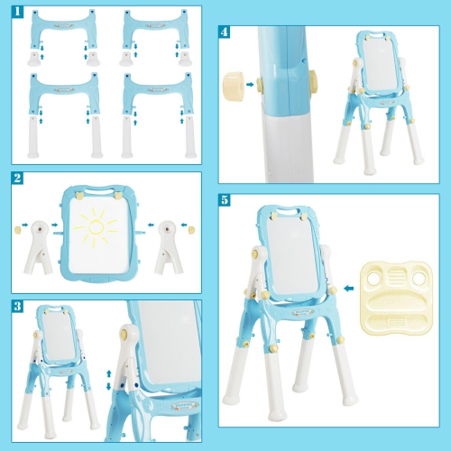 Gymax Kids Easel for Two Adjustable Height Double Sided Art Easel Blue