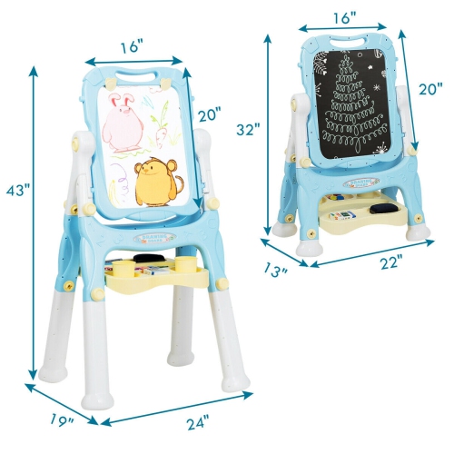 Gymax Kids Easel for Two Adjustable Height Double Sided Art Easel Blue
