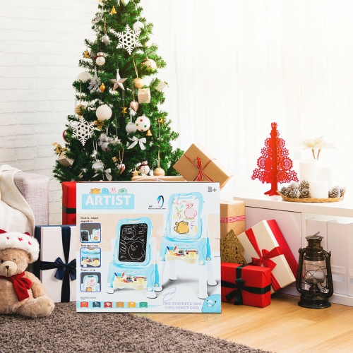 Gymax Kids Easel for Two Adjustable Height Double Sided Art Easel Blue