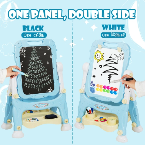 Gymax Kids Easel for Two Adjustable Height Double Sided Art Easel Blue