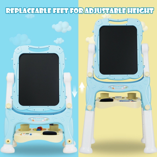 Gymax Kids Easel for Two Adjustable Height Double Sided Art Easel Blue