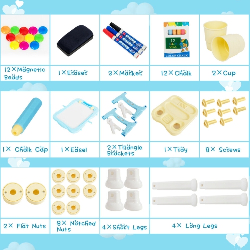 Gymax Kids Easel for Two Adjustable Height Double Sided Art Easel Blue