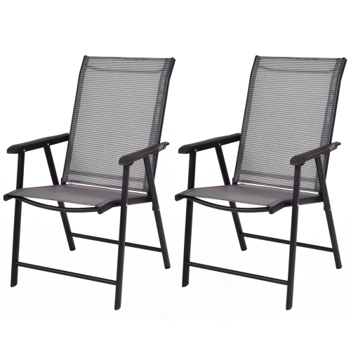 GYMAX  2PCs Folding Chairs Steel Frame Patio Garden Outdoor W/ Armrest & Footrest