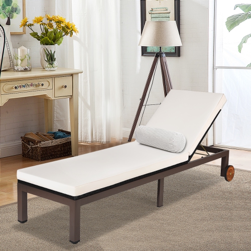 Gymax Patio Adjustable Rattan Recliner Chaise Lounge Chair w/ Cushion Wheels