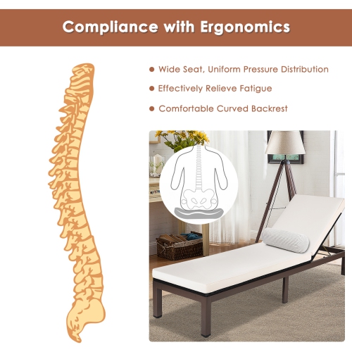 Gymax Patio Adjustable Rattan Recliner Chaise Lounge Chair w/ Cushion Wheels