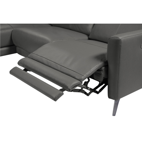 Valencia Andria Modern Right Hand Facing Chaise Top Grain Leather Reclining Sectional Sofa, Adjustable Headrest, Grey