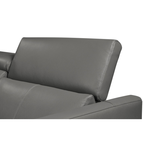 Valencia Andria Modern Right Hand Facing Chaise Top Grain Leather Reclining Sectional Sofa, Adjustable Headrest, Grey
