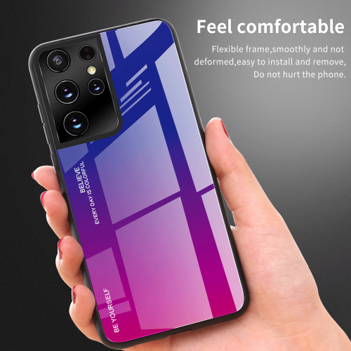 BRENDA  Gradient Tempered Glass Phone Case Cover for Samsung S21 Ultra (Purple-Blue)