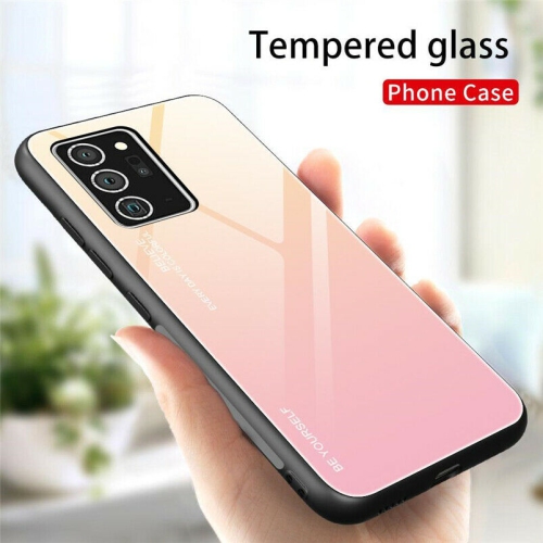 BRENDA  Gradient Tempered Glass Phone Case Cover for Samsung S21 (Yellow-Pink)