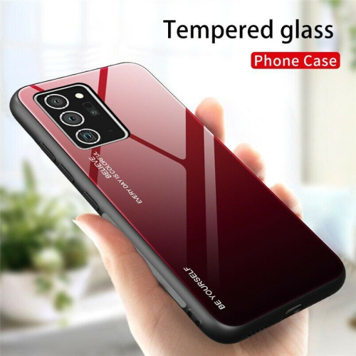 BRENDA  Gradient Tempered Glass Phone Case Cover for Samsung S21 Ultra (Red-Black)