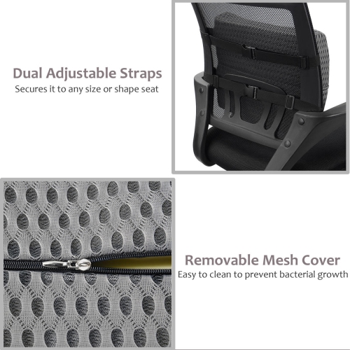 Cool Gel Memory Foam Lumbar Support Pillow, Black(310 x 360 x 120mm) used for Car Seat, Chair, Home, Seat - Moustache®-Gray