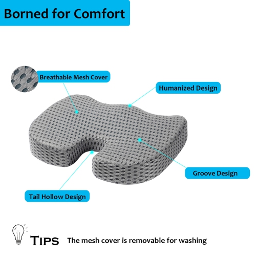 Coussin de siège en mousse à mémoire de forme Cool Gel, 450 mm x 370 mm x 71 mm, à utiliser avec une chaise de bureau, un siège de voiture, un