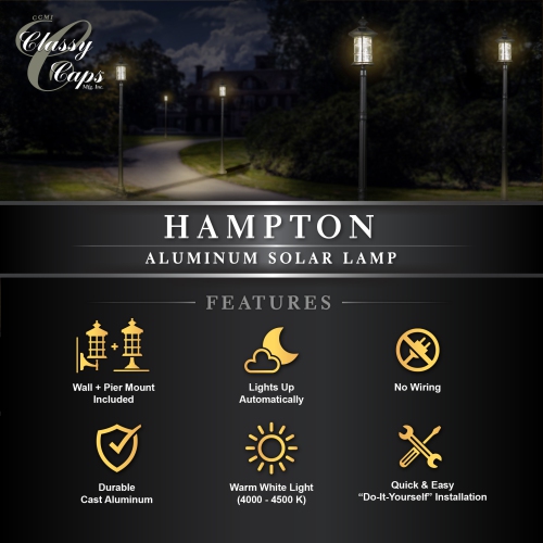 Classy Caps Black Aluminum Hampton Solar Lamp