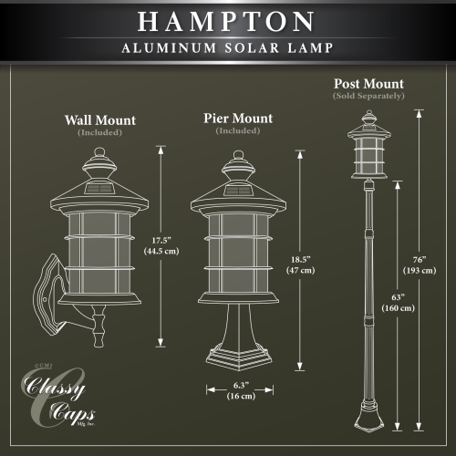 Classy Caps Black Aluminum Hampton Solar Lamp