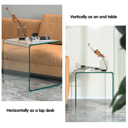 Gymax Tempered Glass End Table Transparent Sofa Side Accent Table Living Room