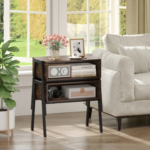 Gymax 2PCS Stackable End Table Night Stand Bedside Table Shelf Accent Table