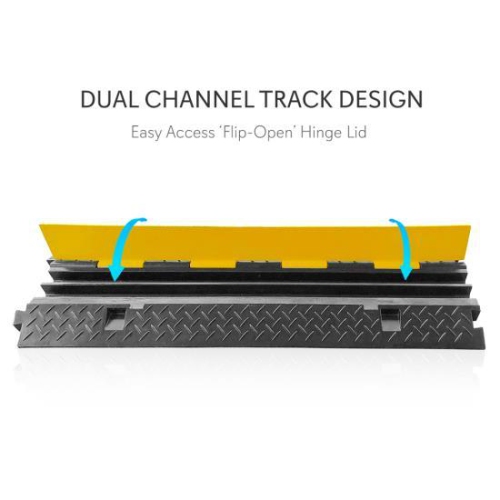 Pyle Safety Cable Protector Cover Ramp/Track, Flip-Open Access Lid, Dual Channel,