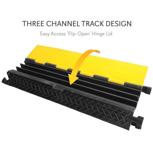 Pyle Cable Safety Protector Cover Ramp/Track, Flip-Open Access Lid, 3 Channels,