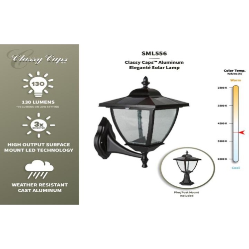 Classy Caps Black Aluminum Eleganté Solar Lamp SML556