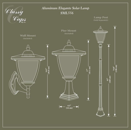 Classy Caps Black Aluminum Eleganté Solar Lamp SML556