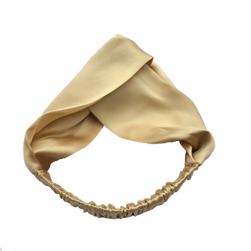 Chideno 100% Mulberry Silk Beautiful Women's Headband / Hair Wrap / Hair Tie Criss Cross Elastic Back - Silk Gift for Her (Champagne)