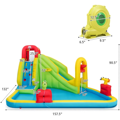 Chambre gonflable de rebond d'enfants de glissière d'eau avec le ventilateur 480w , 400X335X230CM