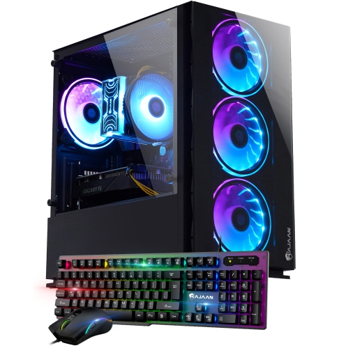 HAJAAN  Gaming Desktop Tower PC - Nvidia Geforce Rtx 3050, Amd Ryzen 5 5600 Processor Up to 4.4Ghz, 32GB Ddr4 Ram, 1Tb SSD, Wifi, Windows 11 Pro, New My best computer ever: speed, hip presentation, different lights even in keyboard