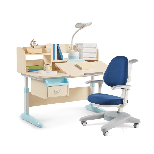 Ergonomic Kids Desk and Chair Set, Height Adjustable, Ergonomic Design Tilt Desktop Storage Drawer Bookstand