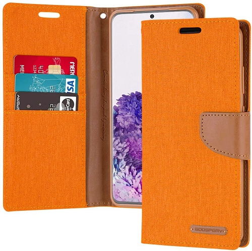 TopSave Goospery CANVAS Card Slot Fabric Folio Wallet Flip Case For Samsung A52 5G 6.5", Orange