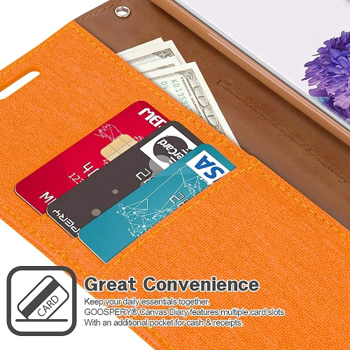 Étui à rabat TopSave Goospery CANVAS Card Slot Fabric Folio Wallet pour Samsung A52 5G 6.5", orange