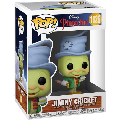 FUNKO  Pop Disney Pinocchio 3.75 Inch Action Figure - Jiminy Cricket #1026 It’s kind of rare to find a Jiminy figure in his original outfit from the movie (before the Blue Fairy changed his clothes from ragged clothes to fancy ones)