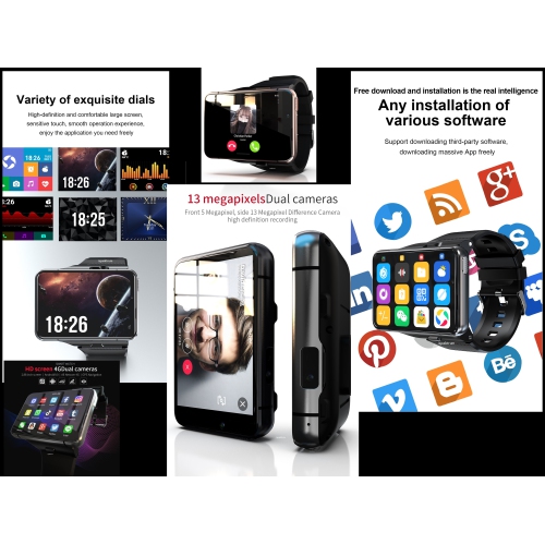 ISPEKTRUM iS999 Android Smartwatch, 2.8” Screen Dual Camera 4GB+64GB,2300 mAh Battery Waterproof 4G/LTE Call GPS WiFi, Sports Mode Fitness Tracker