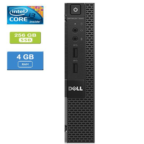 Refurbished - DELL 3020 MICRO Intel Core i3-4130T 2.00 GHz, 4GB, 256GB SSD, Win 10 Pro