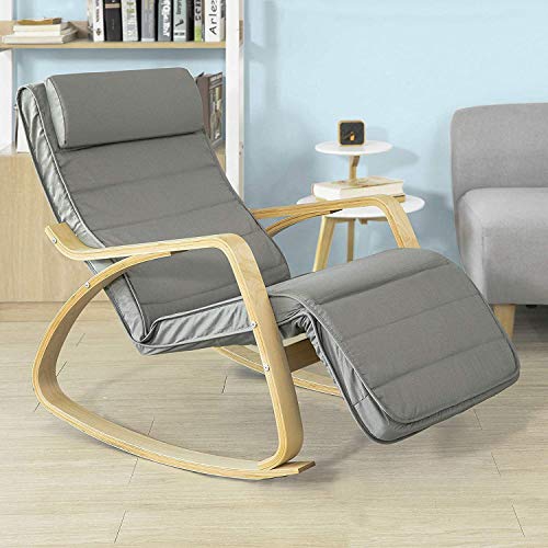 SoBuy FST16-DG,Comfortable Relax Rocking Chair with Foot Rest,Lounge Chair,Recliners Poly-Cotton Fabric Cushion