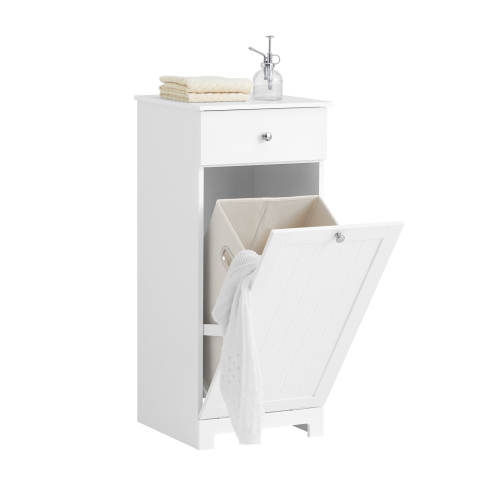SOBUY  Bathroom Storage Cabinet Unit With Drawer&laundry Basket, 40X38X90Cm, Bzr21-W-White